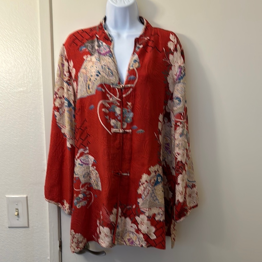 Citrón Graphic Floral Tunic with 3/4 Sleeves Mandarin Collar